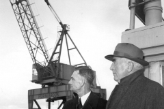 Captain Brown with Sir Robert Menzies inspecting harbor works, 18 July 1958.
