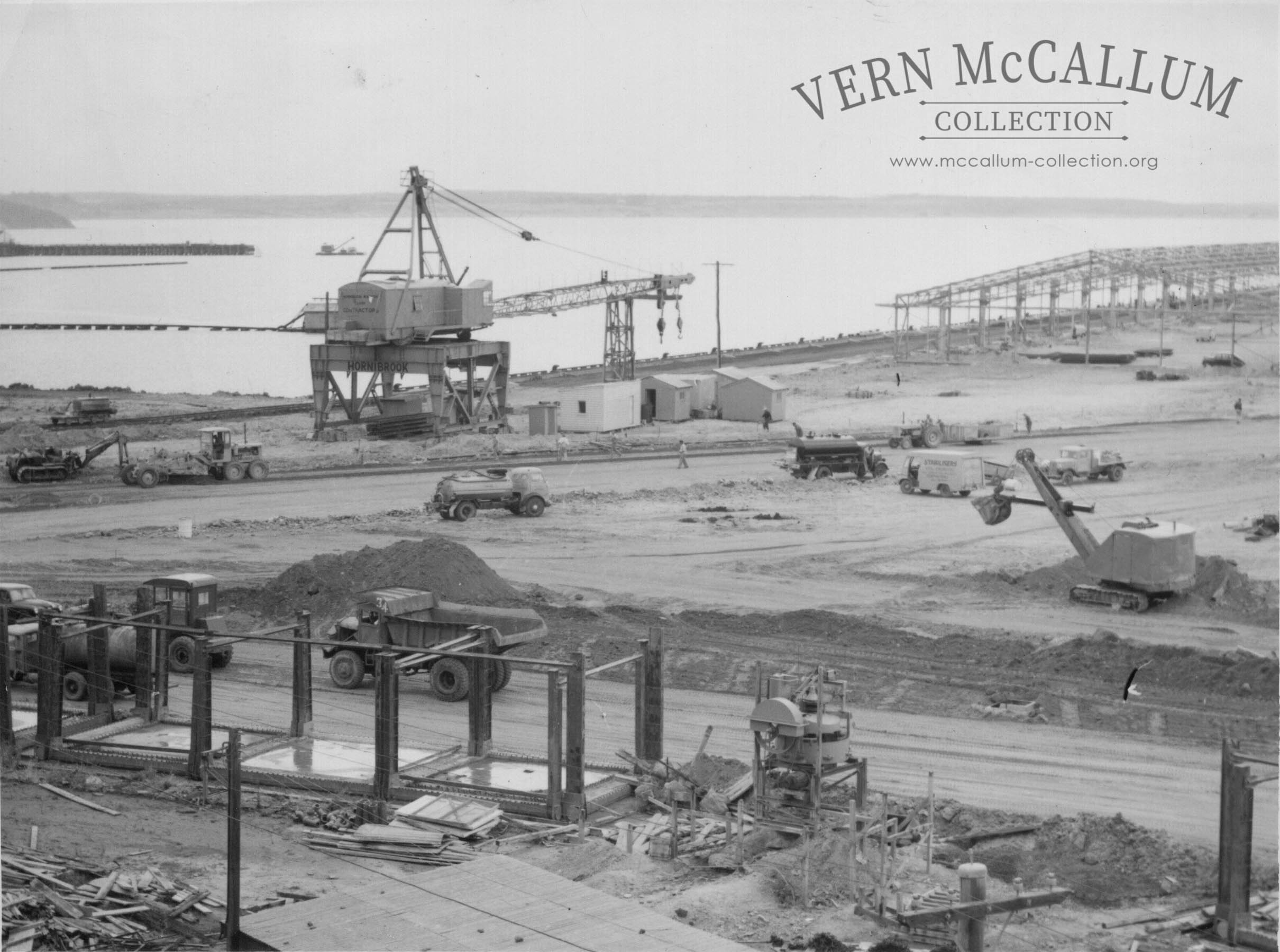 Working on the new port area, Portland. In the early stages no 2 transit shed and slab making for berths.