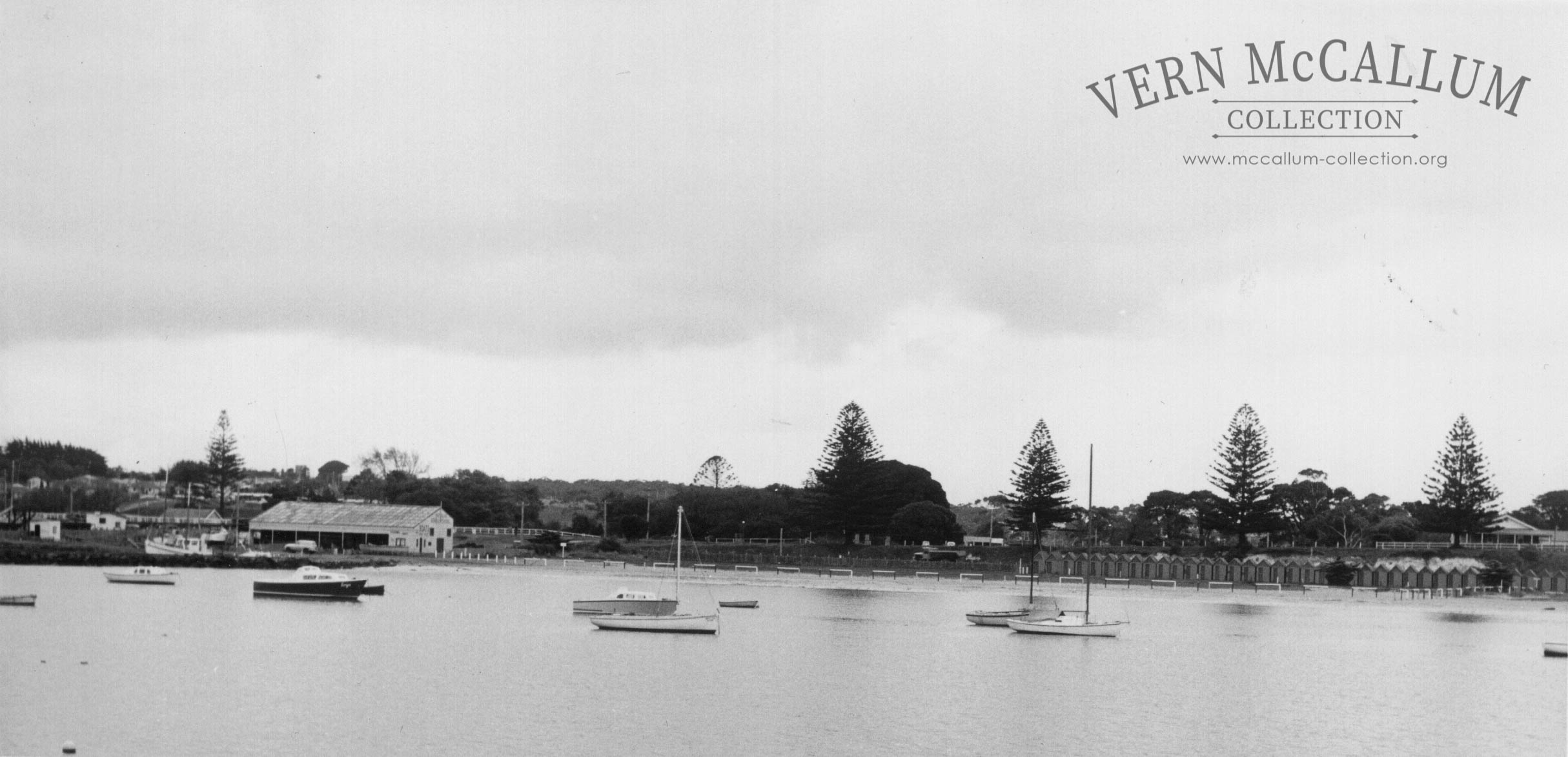 Henty beach with bathing boxes, Portland.