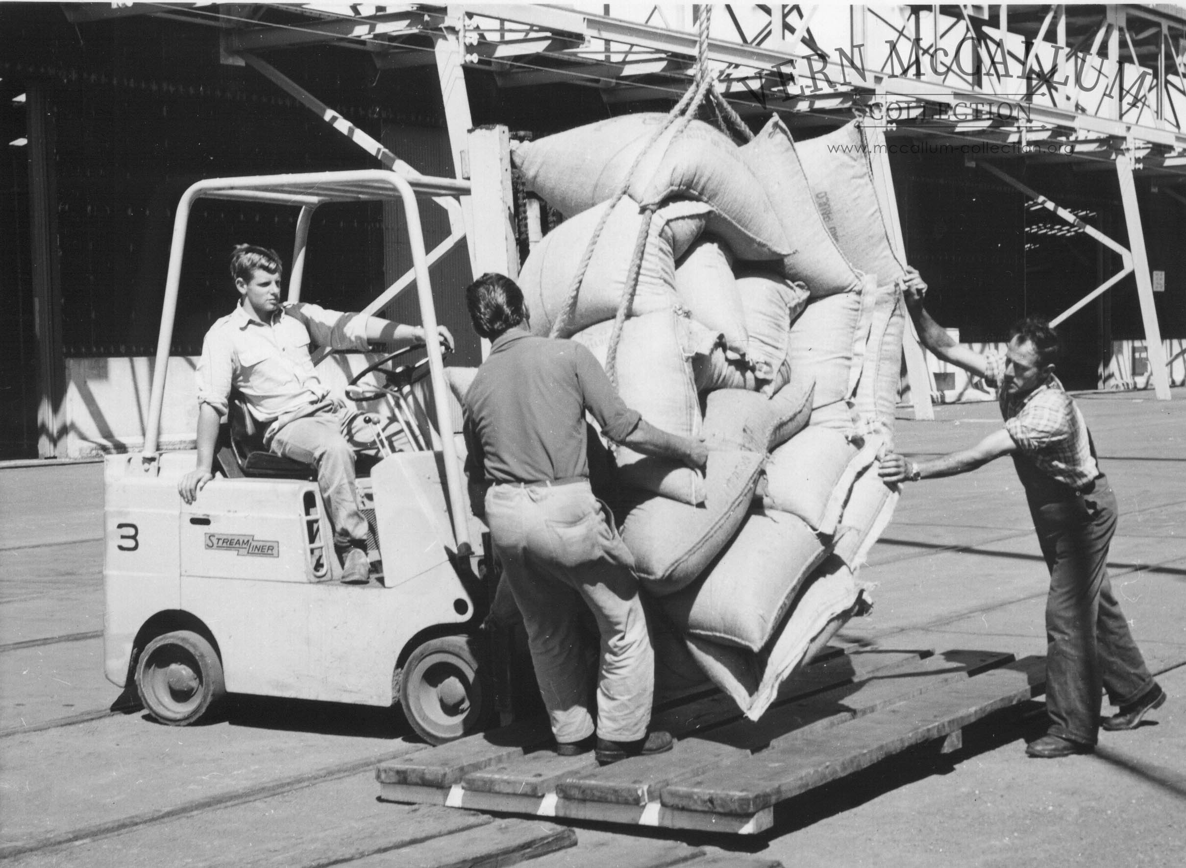 Bagged wheat n K.S. Anderson Wharf.