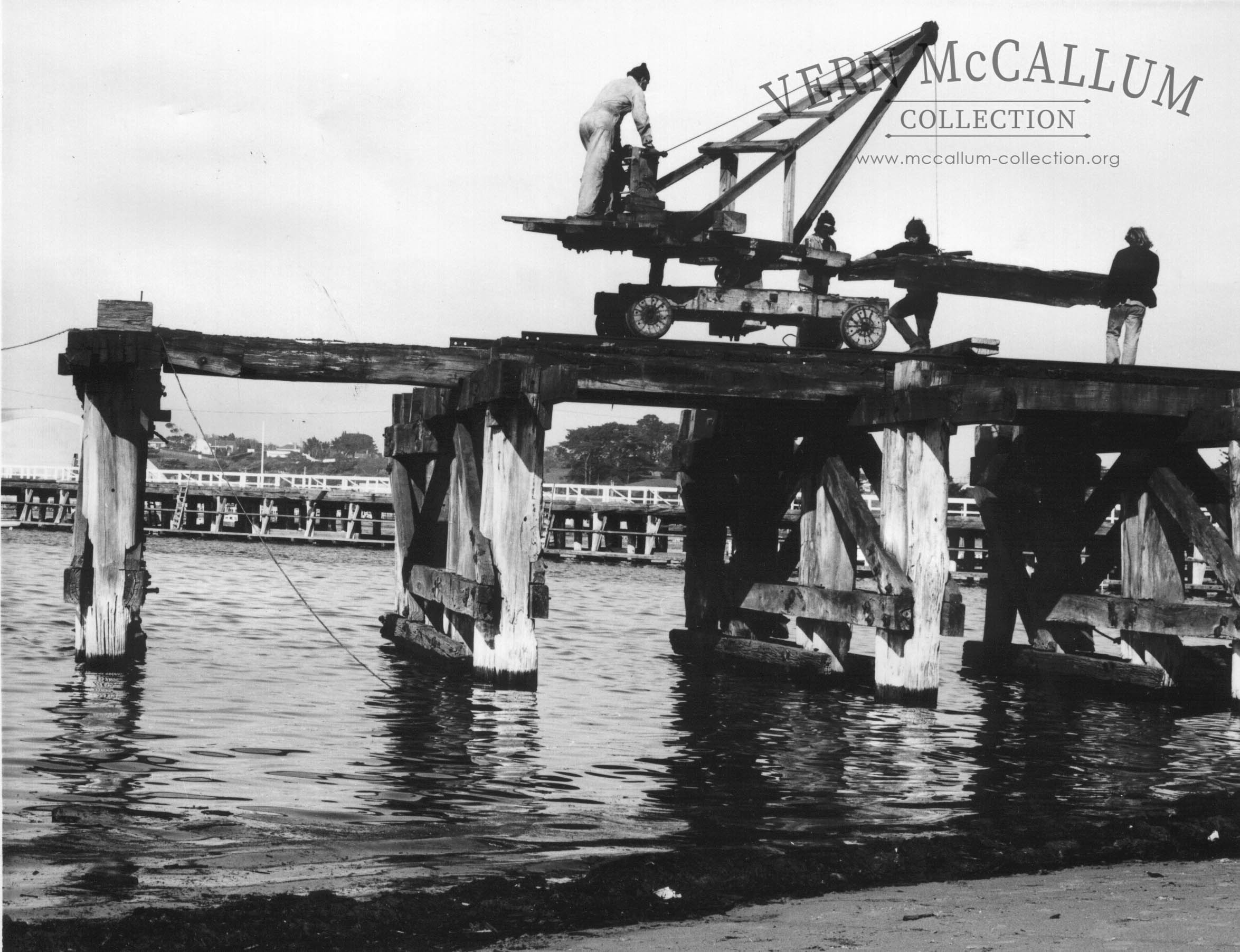 Demolishing the Ocean Pier. Last stages of old Ocean Pier.