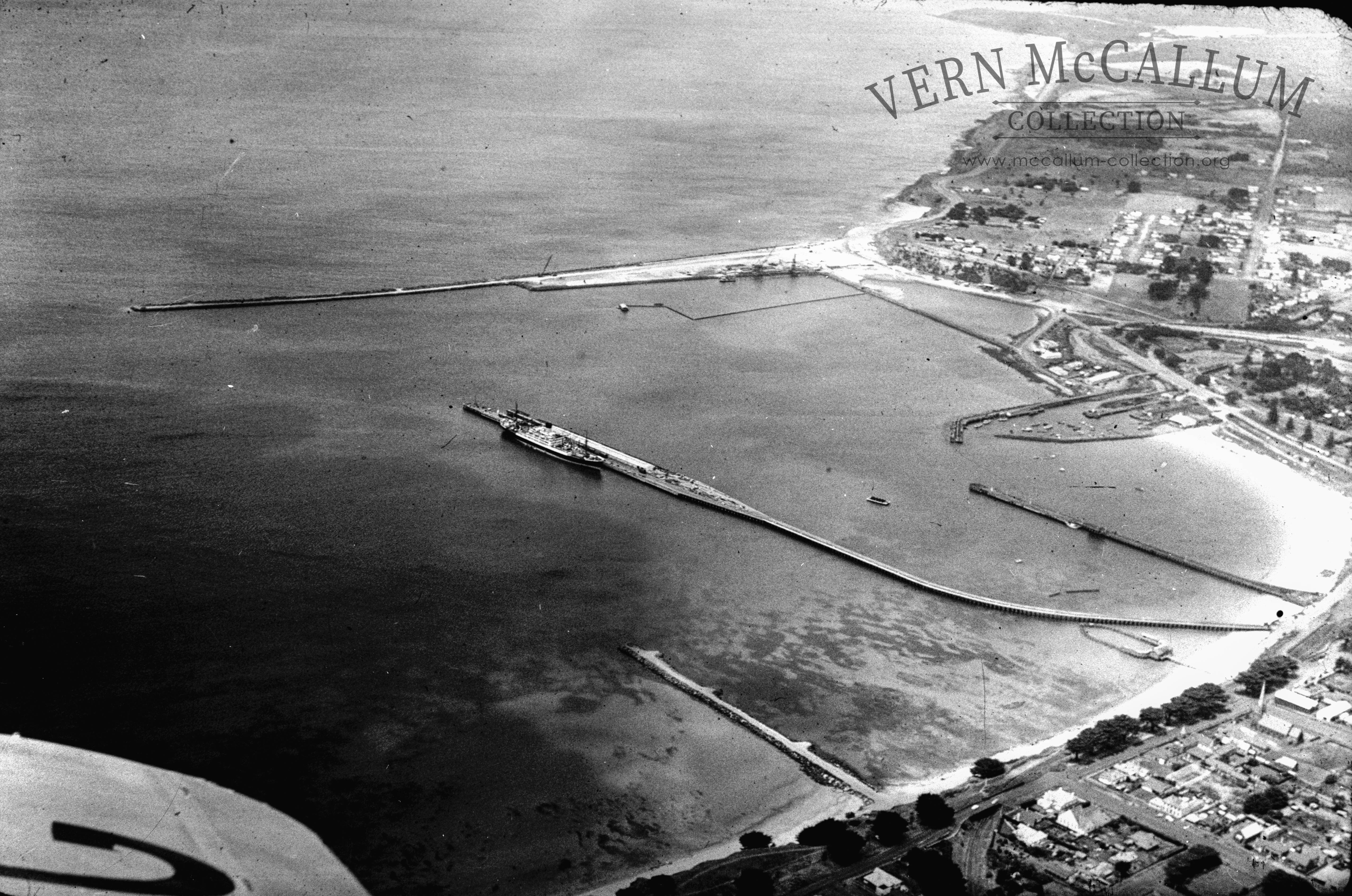 An aerial photo of the Portland harbour circa 1950.
From a glass negative.