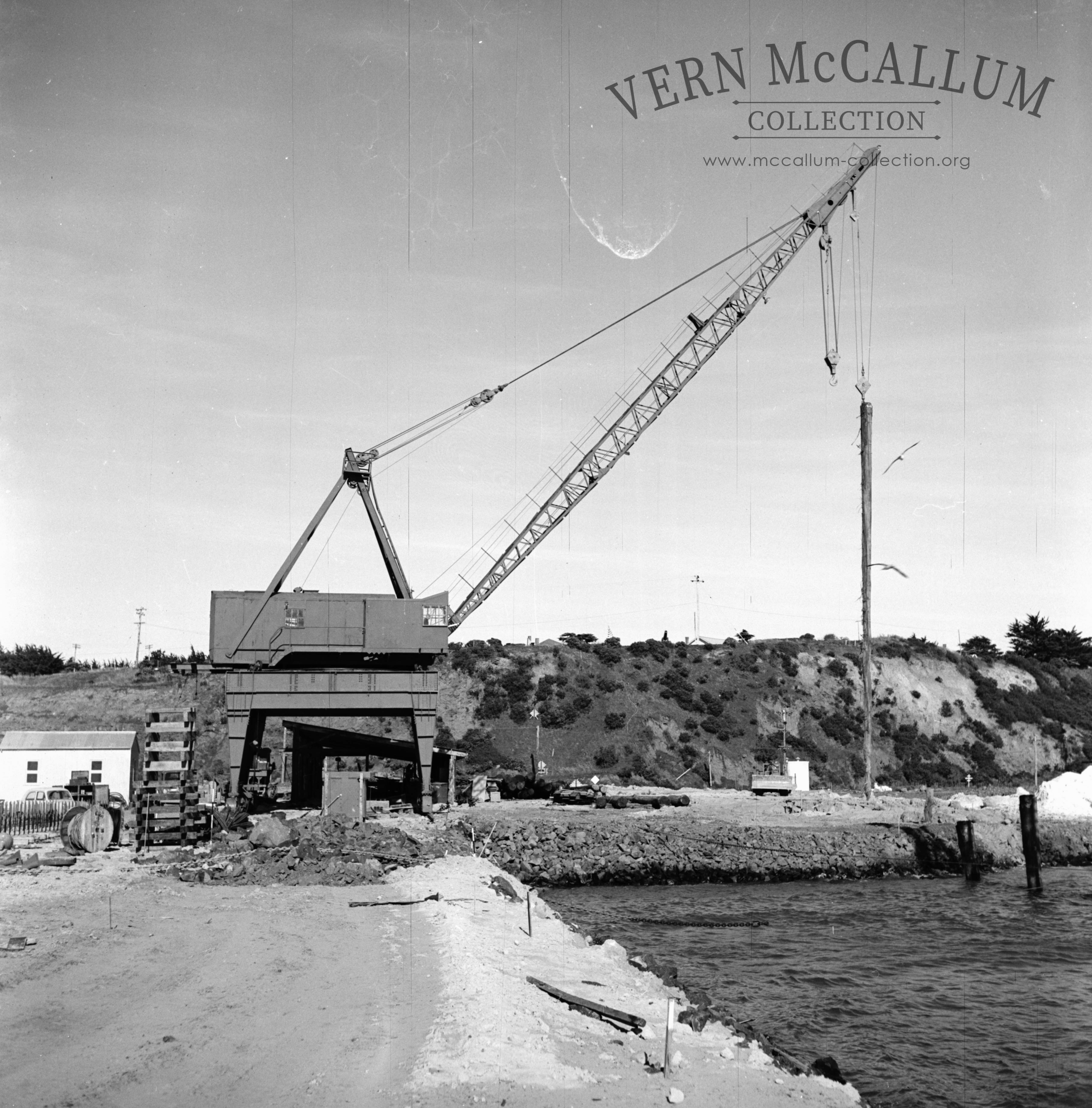 Hornibrooks crane lifting piles at the harbour.
