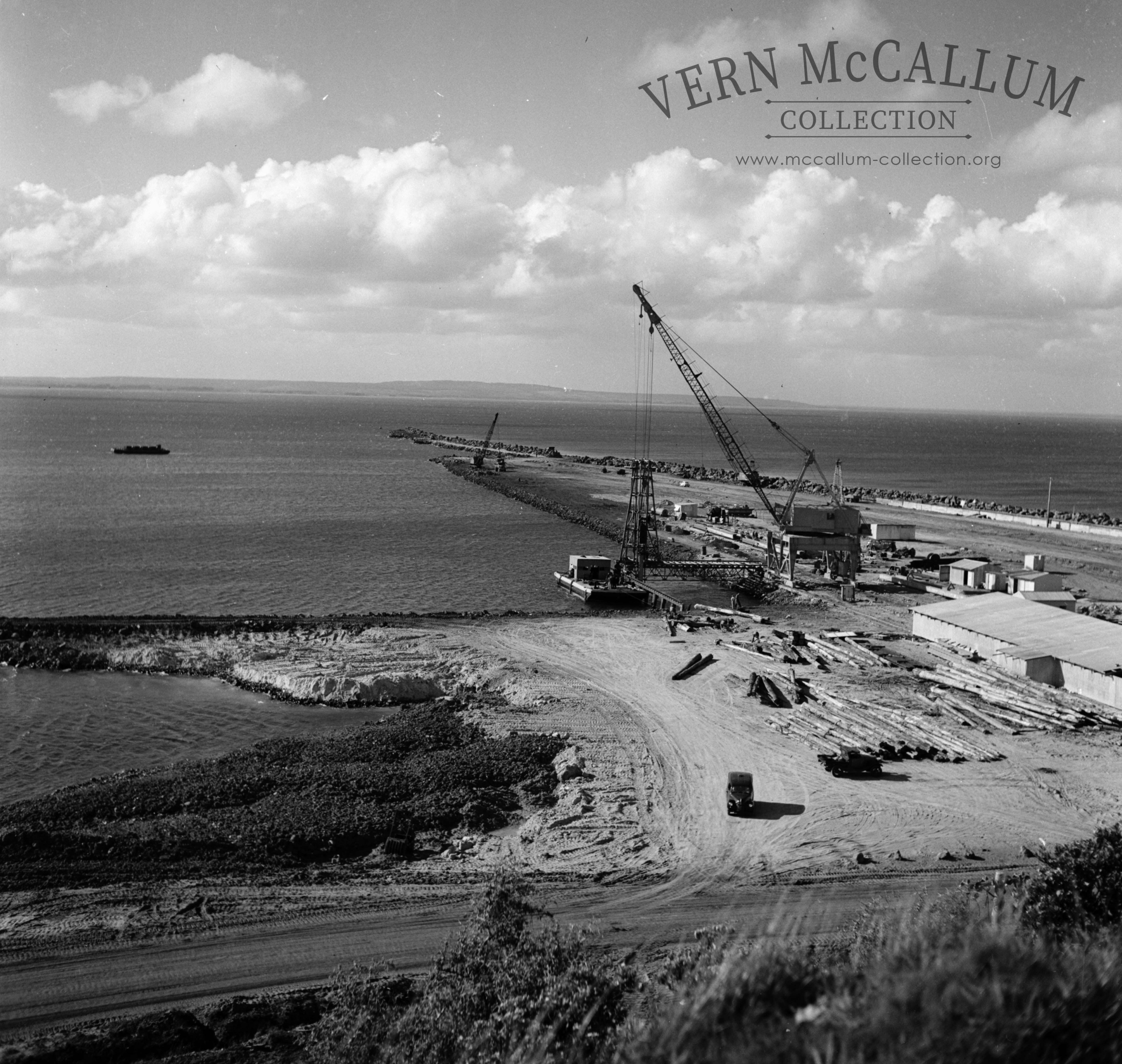 A view of the K S Anderson Wharf area during construction.driving the piles for Hornibrooks crane to run along .