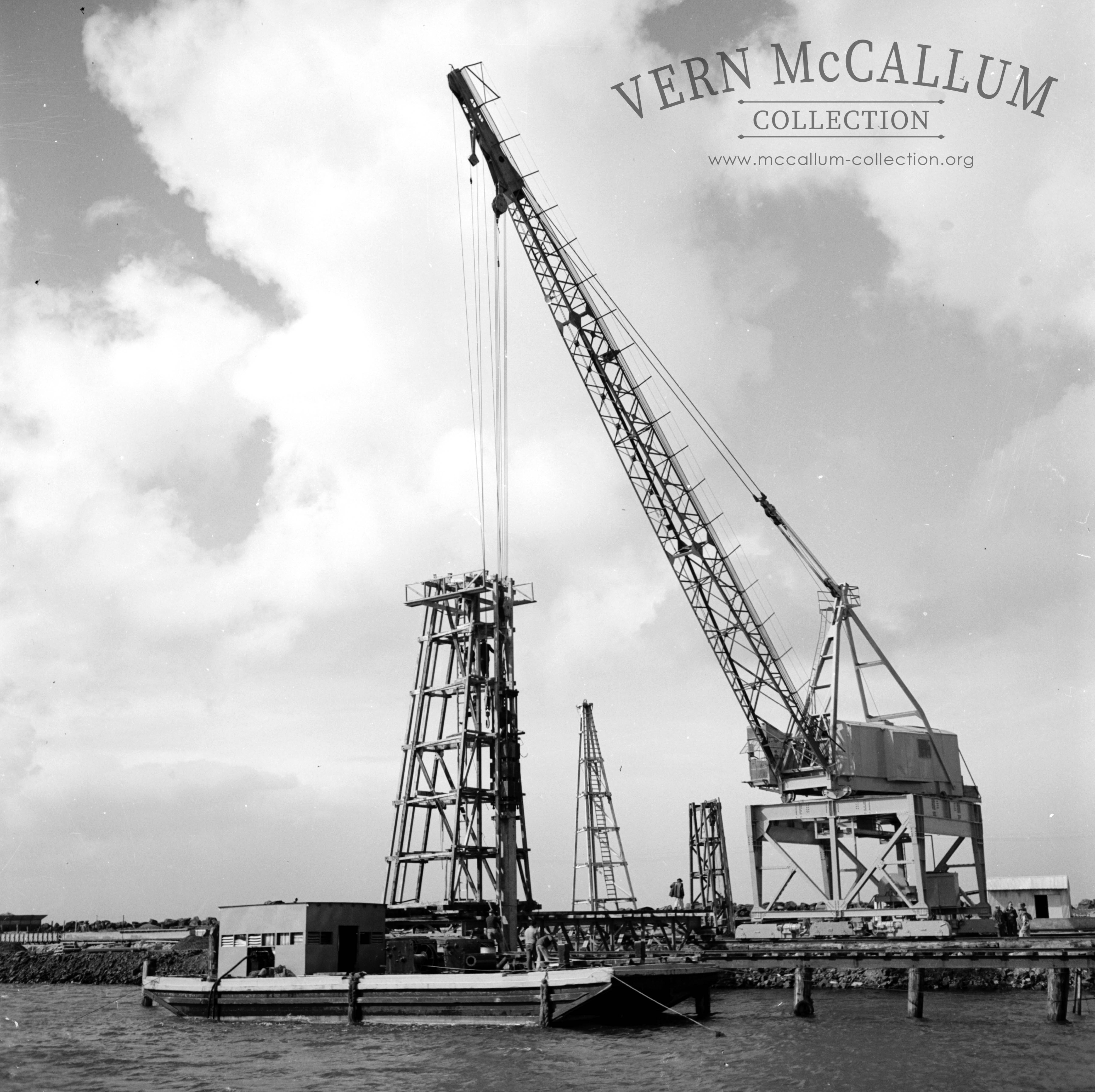 Driving piles Hornibrooks crane.