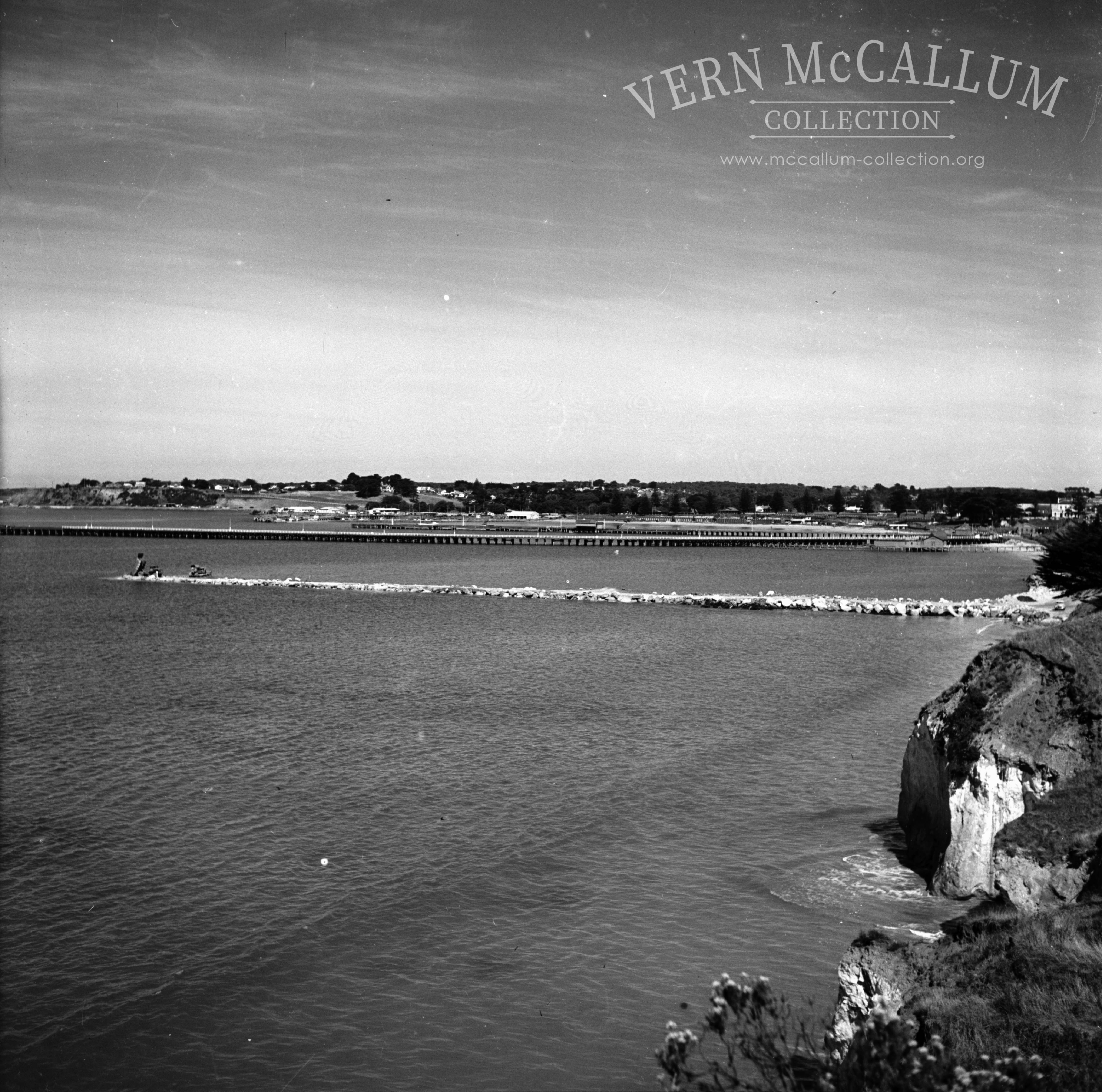 Construction of the Lee breakwater in the early stages.taken from Whalers Bluff.