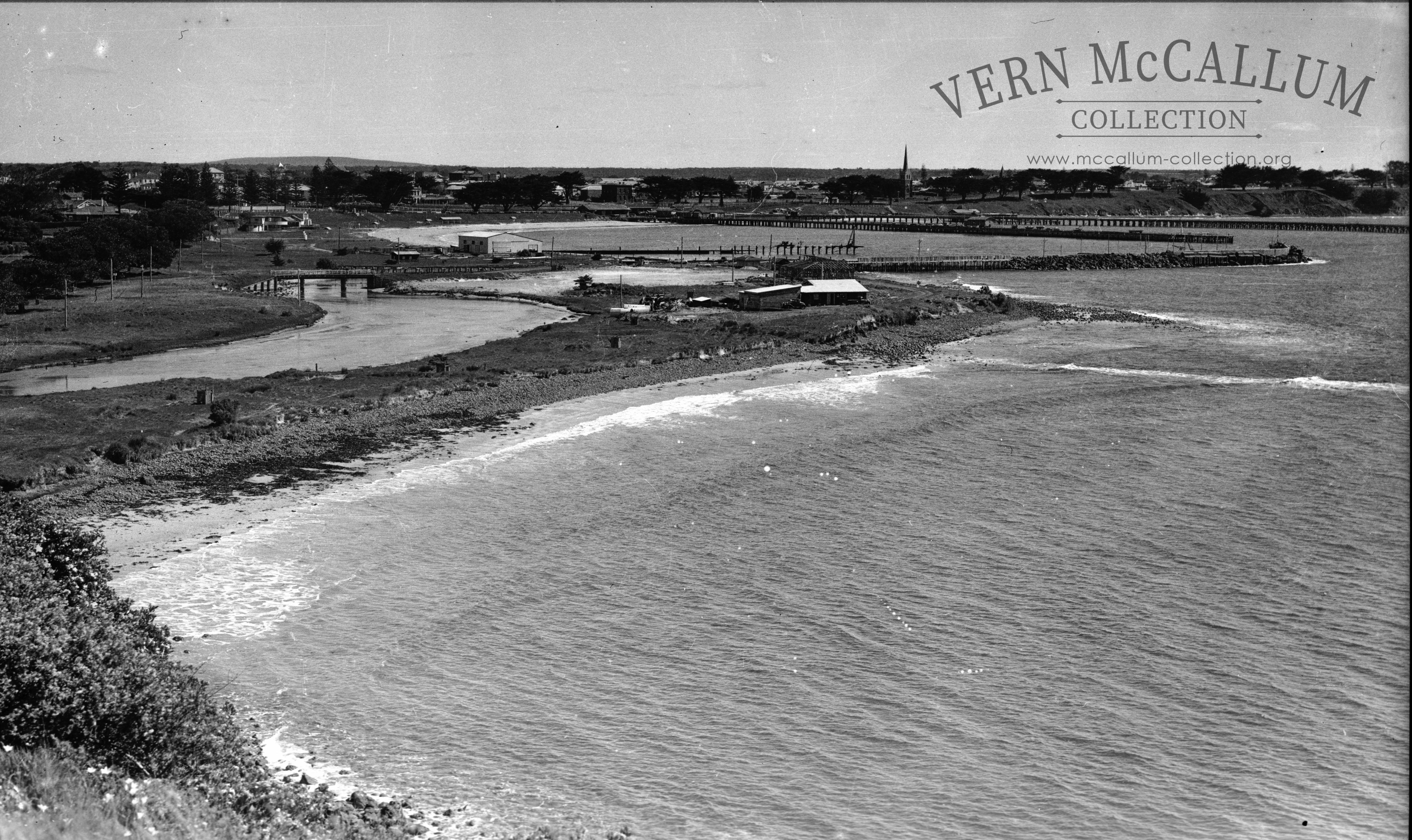 A view of the harbour prior to the commencement of the harbour,showing Barton's beach.