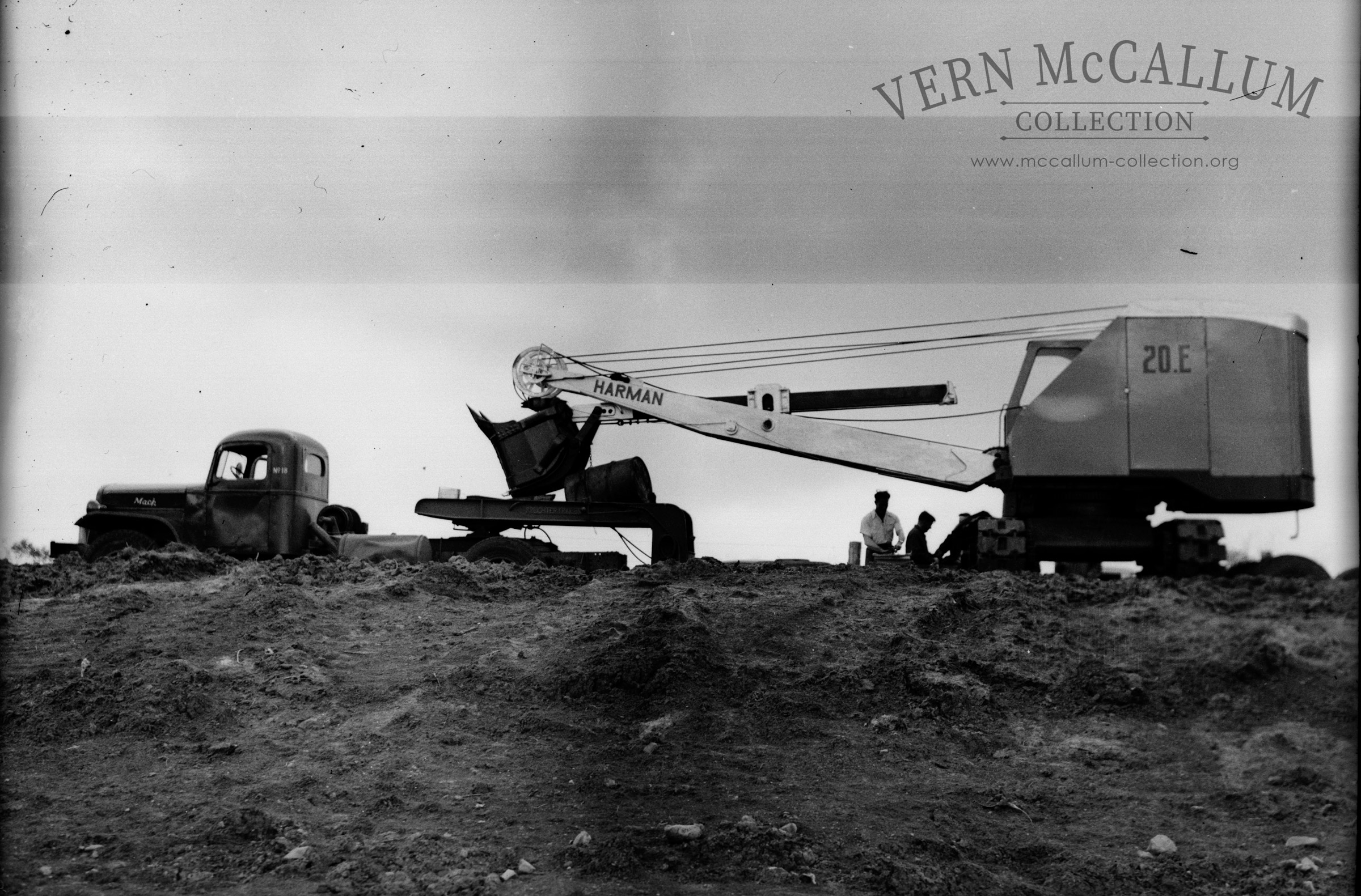 The Harman shovel arriving at Blacknose quarry on a Mack truck.