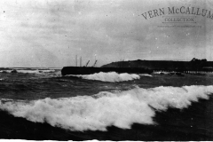 Rough seas in Portland Harbour before the port was built .There was very little protection for the fishing boats from a n easterly gale and as a result many boats were wrecked over the years.This was done from a glass negative .