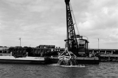 The Priestman dredge in front of Ron Stewarts the boat builders.