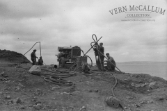 Using an Ingersol Rand compressor at Blacknose Quarry to drill blast holes .
eft to right: John Vaughan, Tom Barker,  Ian Brewster,and Ralph Knight.